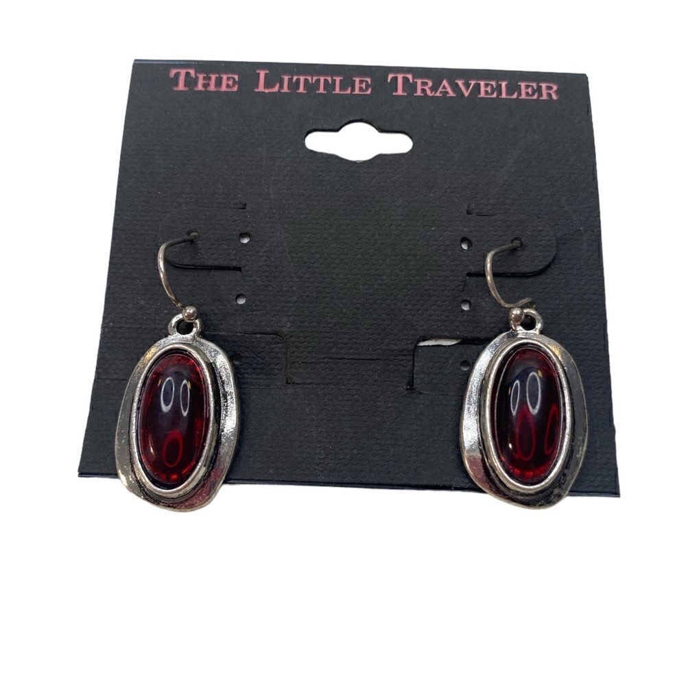 Beautiful Red Gemstone & Silver Toned Drop Earrings.